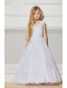 White Lace Tulle V Corset Back Long Flower Girl Dress White Lace Tulle V Corset Back Long Flower Girl Dress